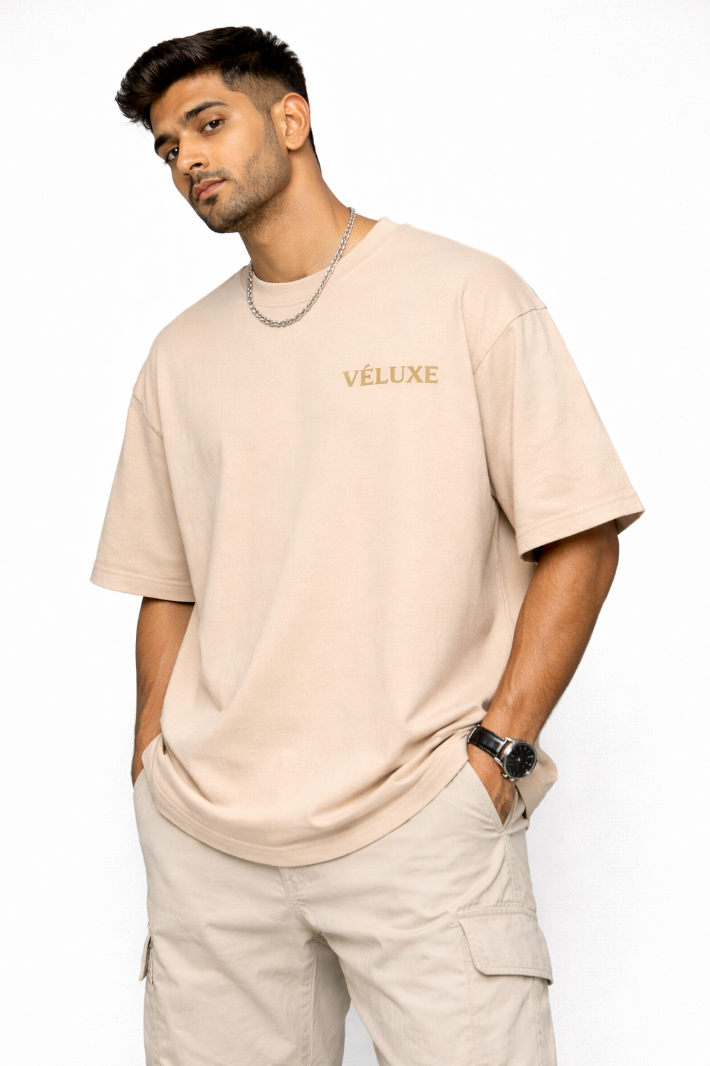 VÉLUXE Signature Oversized T-Shirt [Beige] – Not For Everyone