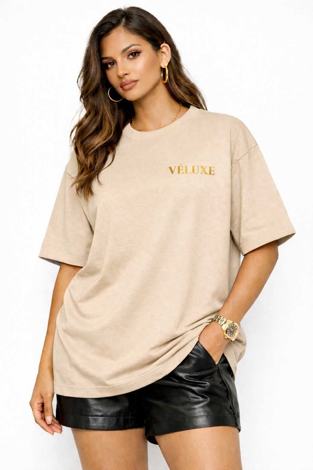 VÉLUXE Signature Oversized T-Shirt [Beige] – Not For Everyone